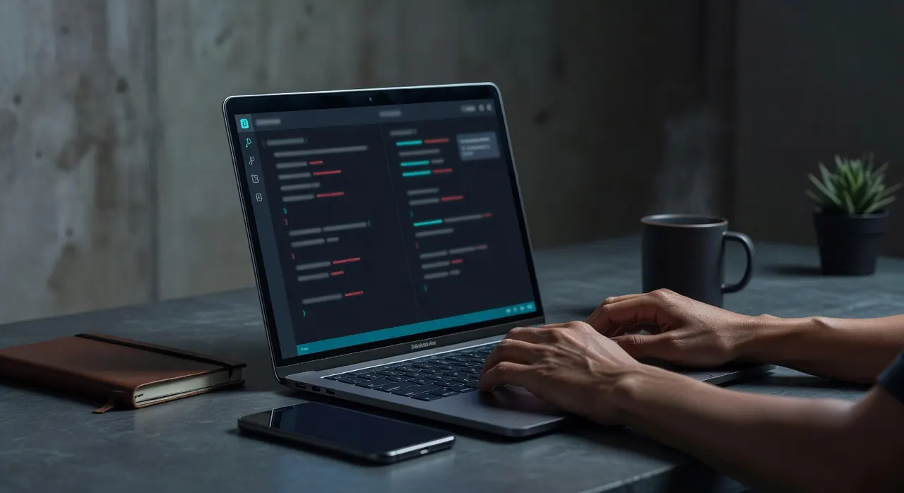 MacBook Pro with IDE showing AI multi-agent coding tools. From 2026 AI Dev Pulse on agentic features, RAG systems, and AI for CI/CD pipelines.