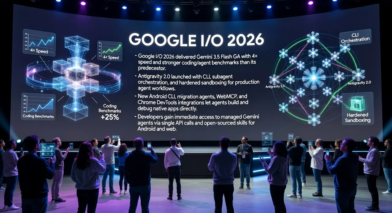 Google launches Gemini 3.5 Flash GA at I/O 2026 featuring 4x speed boosts, enhanced coding agents, and Antigravity 2.0 with CLI orchestration for developers.