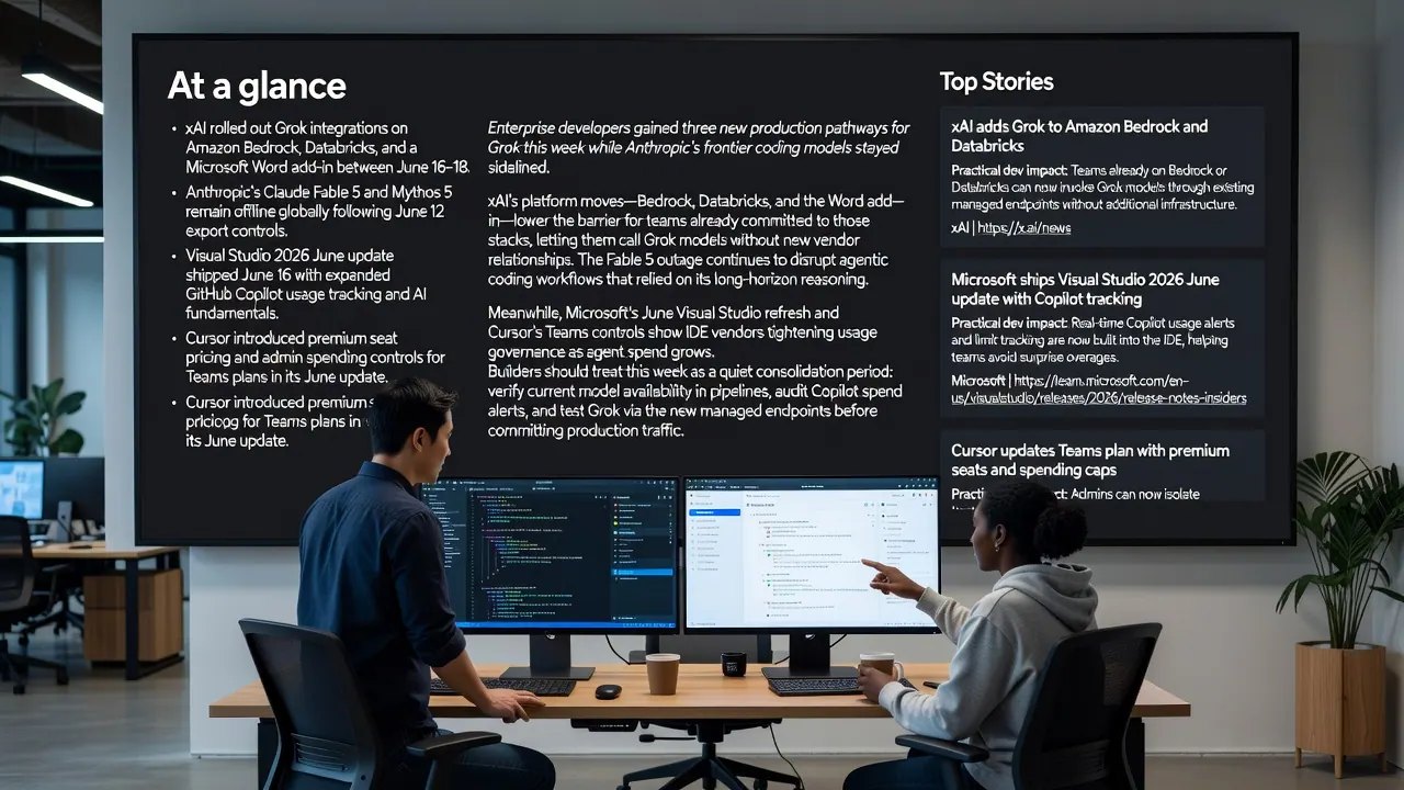 xAI expands Grok availability through Amazon Bedrock and Databricks integrations, alongside Visual Studio and Cursor updates, in this week's AI developer news roundup