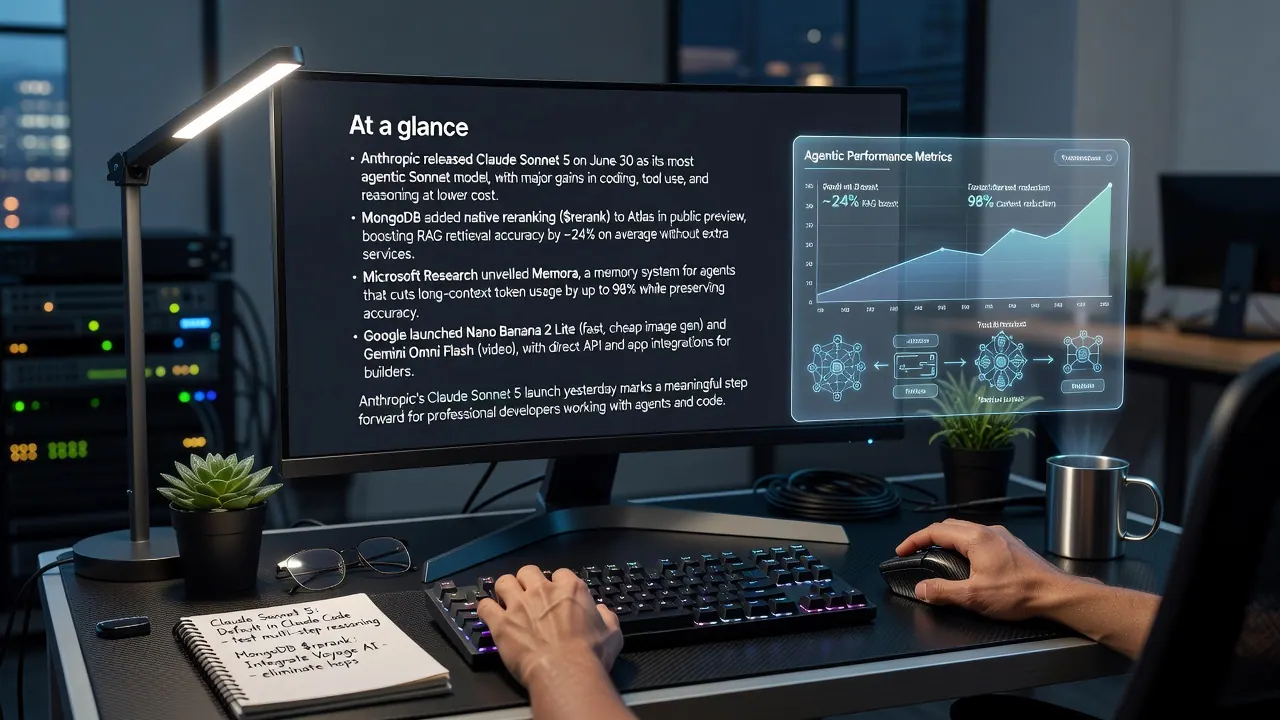 Latest AI developments: Anthropic's Claude Sonnet 5, MongoDB Atlas reranking, Microsoft Memora, and Google Gemini models