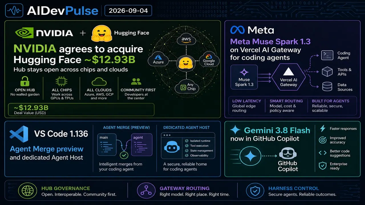 NVIDIA Hugging Face deal, Muse Spark on Vercel AI Gateway, VS Code Agent Merge, and Gemini 3.8 Flash in Copilot