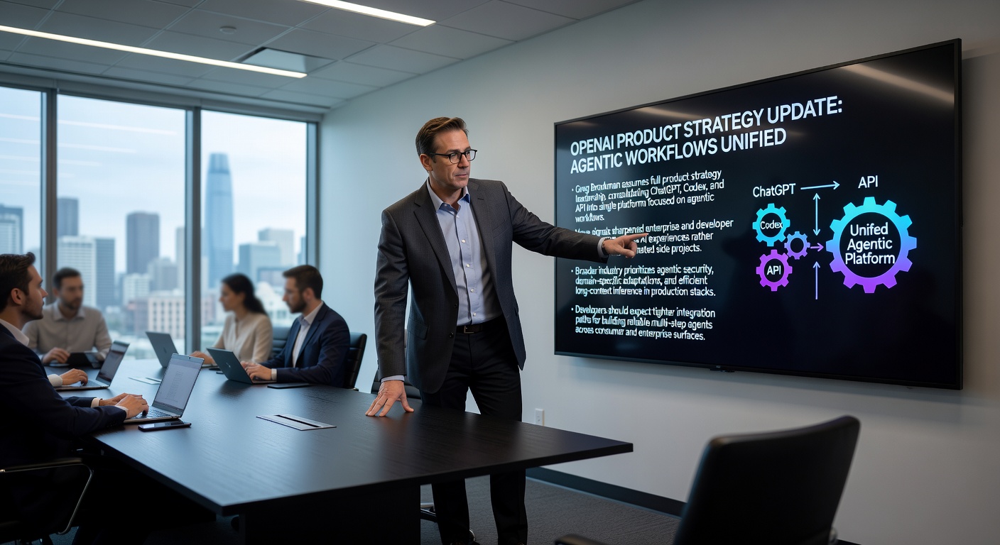 OpenAI co-founder Greg Brockman assumes full product strategy leadership, consolidating ChatGPT, Codex, and the API into a unified platform centered on agentic AI workflows for developers and enterprises.