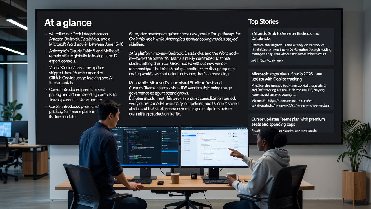 xAI expands Grok availability through Amazon Bedrock and Databricks integrations, alongside Visual Studio and Cursor updates, in this week's AI developer news roundup