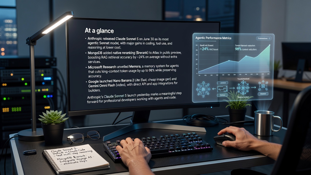 Latest AI developments: Anthropic's Claude Sonnet 5, MongoDB Atlas reranking, Microsoft Memora, and Google Gemini models