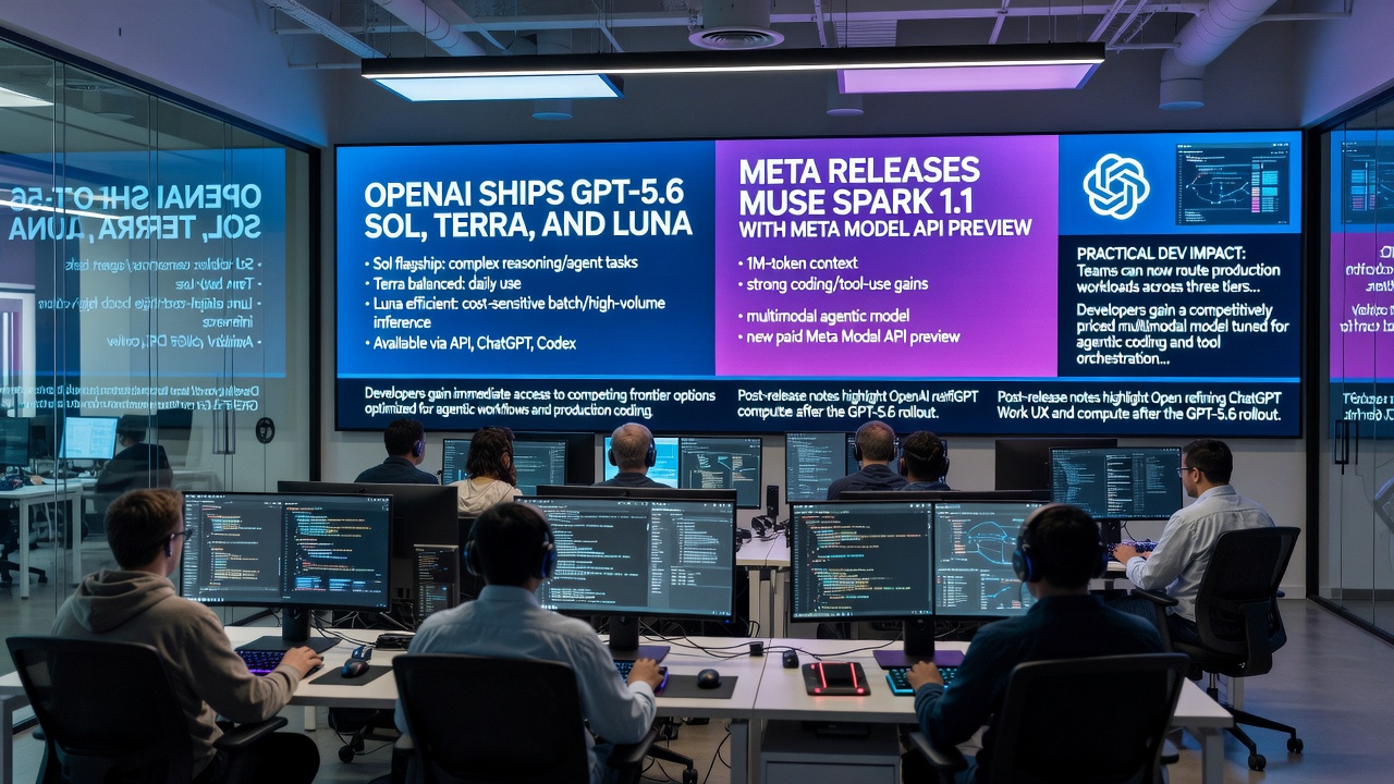 OpenAI GPT-5.6 Sol Terra Luna models and Meta Muse Spark 1.1 multimodal agent released July 2026 for agentic coding tool-use and developer workflows