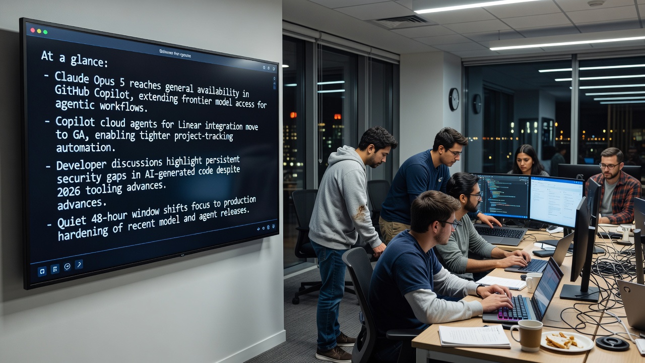 Claude Opus 5 reaches general availability in GitHub Copilot, enhancing developer tools with frontier AI models for agentic coding workflows and Linear project integration.