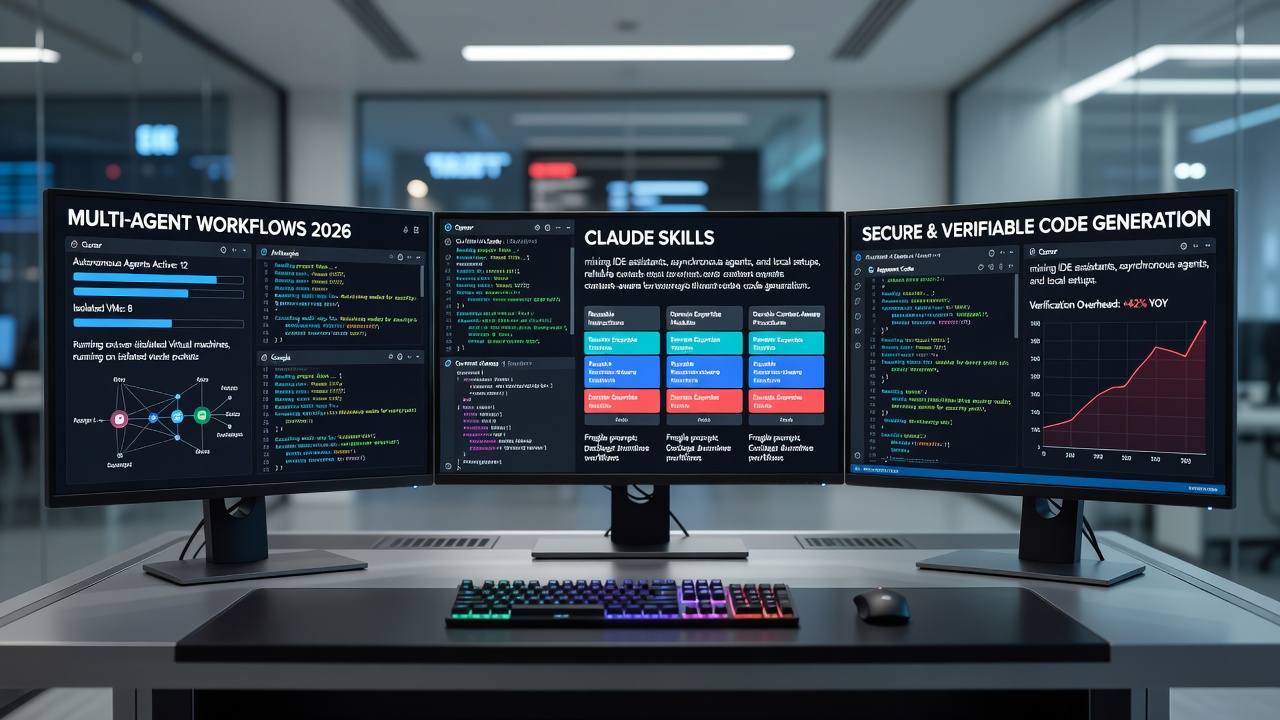 Multi-agent coding workflows in 2026: autonomous background agents on VMs in Cursor and Augment Code, CLI agents from Anthropic OpenAI Google, and Claude Skills modules.