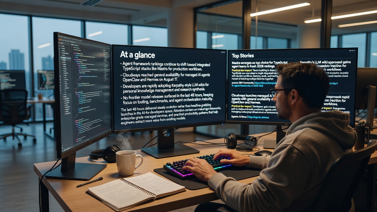 AI agent framework rankings highlight Mastra for TypeScript stacks, alongside Cloudways' new managed agents and Karpathy-inspired LLM wikis in 2026.