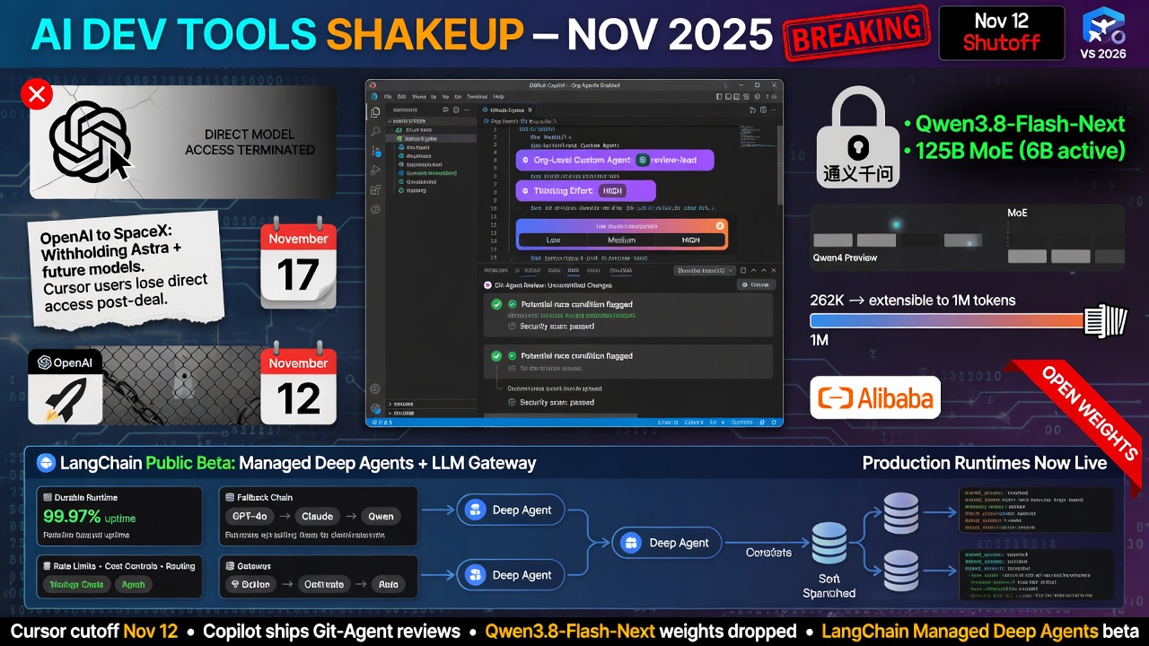 OpenAI ends Cursor GPT access after SpaceX as GitHub Copilot, Alibaba Qwen, and LangChain split editor models and harnesses