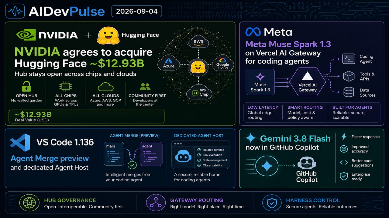NVIDIA Hugging Face deal, Muse Spark on Vercel AI Gateway, VS Code Agent Merge, and Gemini 3.8 Flash in Copilot