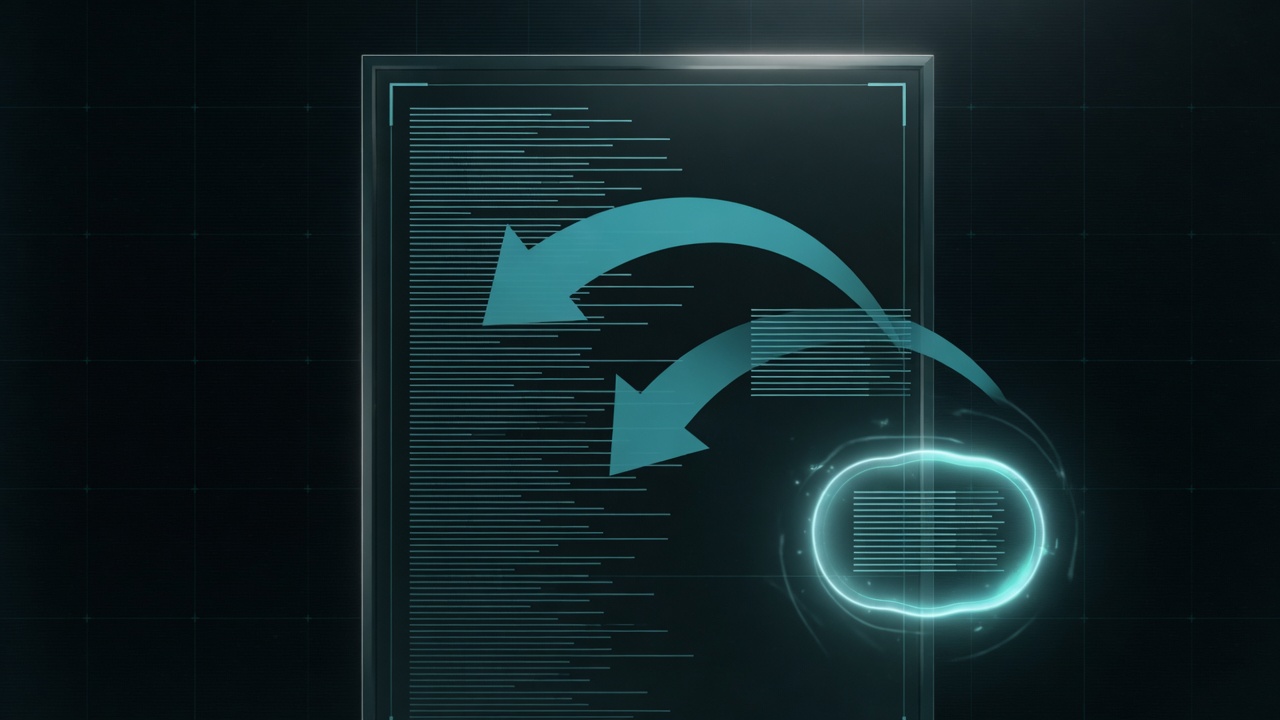 AI Dev Pulse visual of a long dark terminal session compacted twice into a short stack inside a glowing safety net.